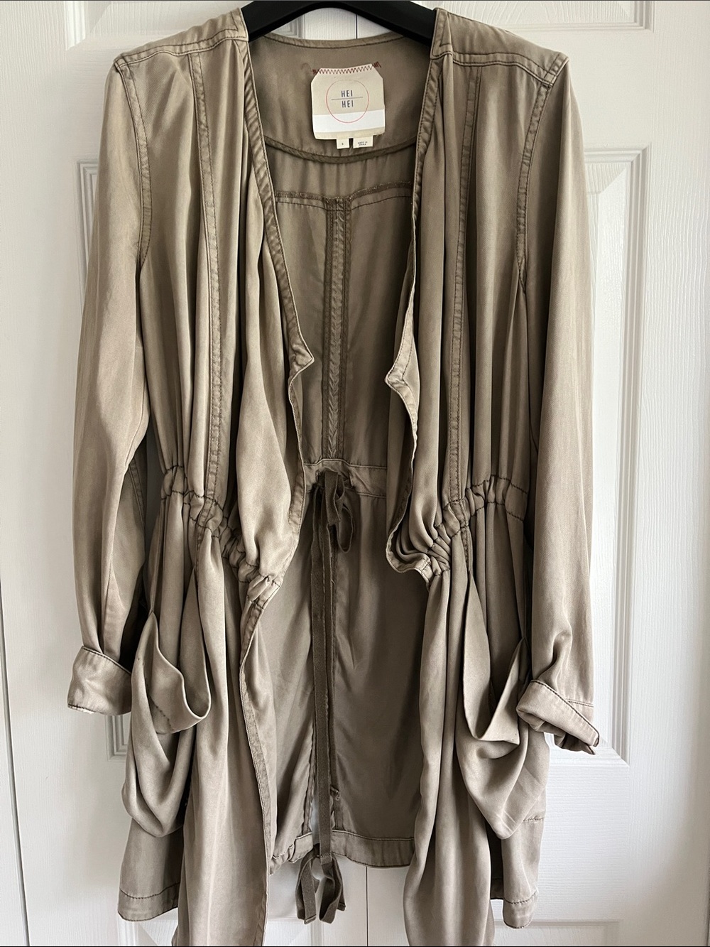Anthropologie Taupe Hei Hei Drawstring Coat